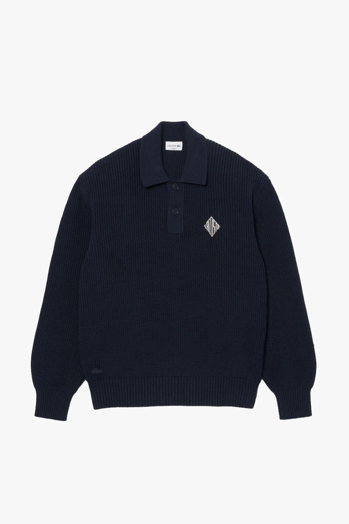 RELAXED FIT RIBBED COTTON BADGE ACCENT POLO  COLLAR SWEATER - Image 5