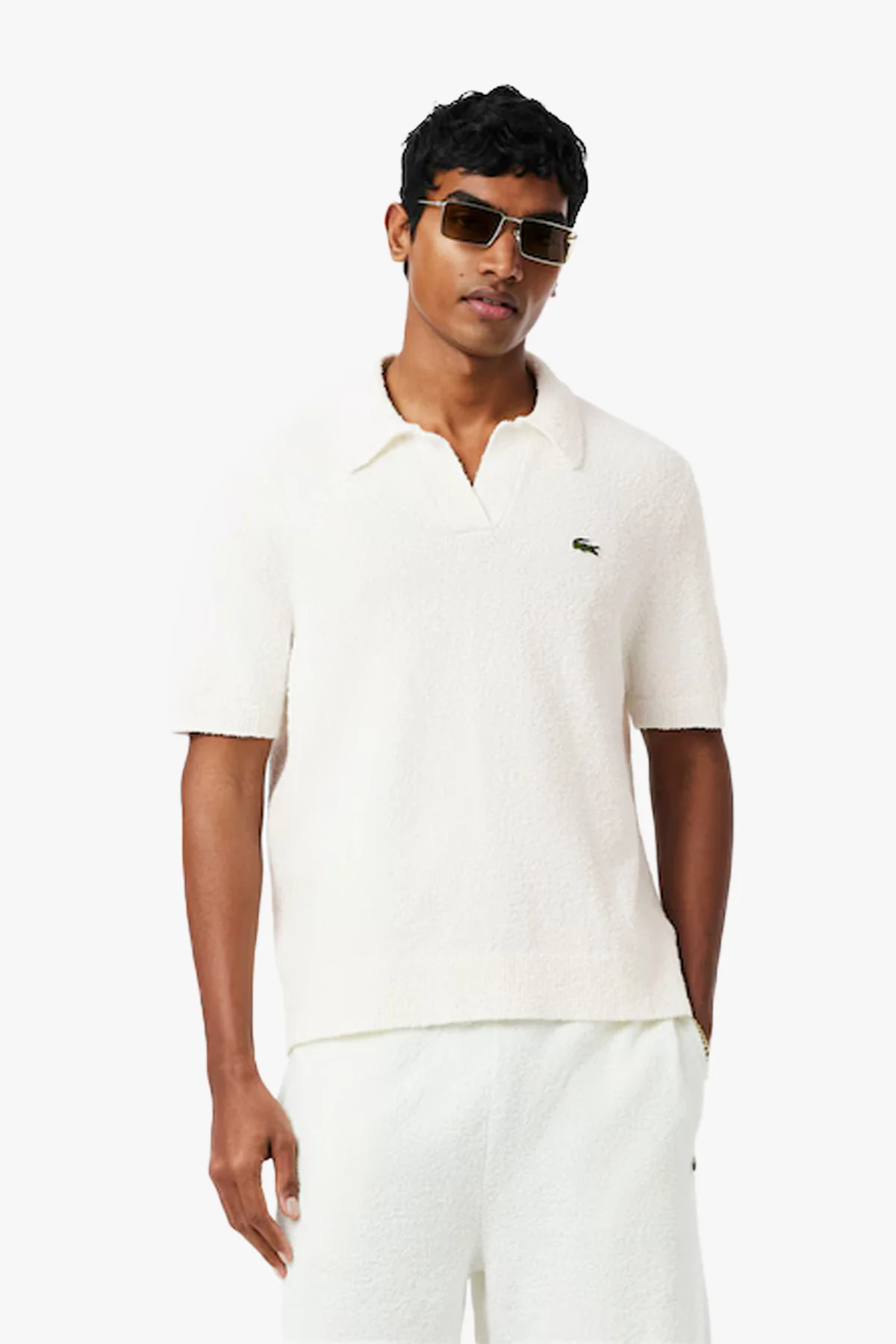 COTTON BLEND BOUCLÉ POLO COLLAR  SWEATER
